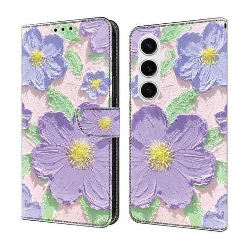 Funda de Cuero Samsung Galaxy A34 5G Pintada al Óleo Flores Moradas