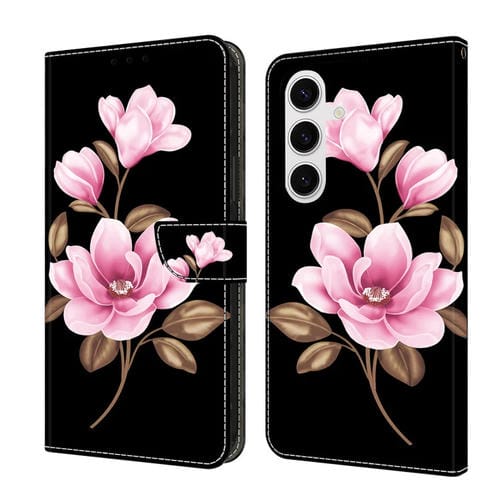 Funda de Cuero para Samsung Galaxy A15 5G Pintada a Mano Flores Negras
