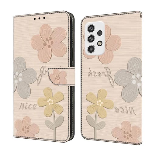 Funda de Piel Samsung Galaxy A32 4G Pintada a Mano Protección (Flores Beige)