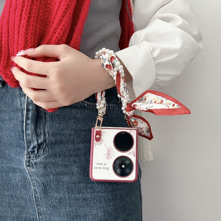 Funda para Teléfono Huawei Pocket 2 con Diseño de Flores y Bufanda (Rosa)