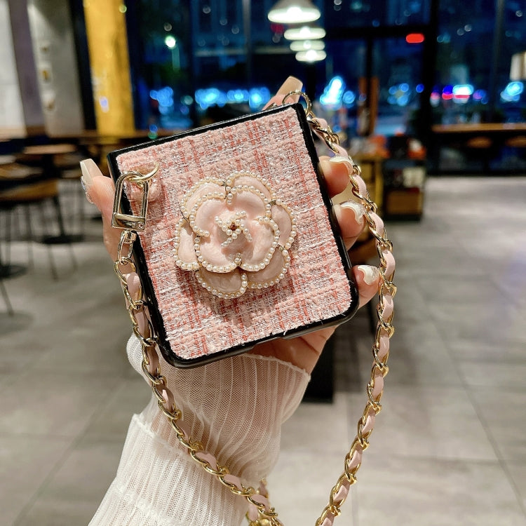 Funda para Teléfono Huawei P50 Pocket Camellia Plaid Fabric PC con Cordón Largo (Marrón)