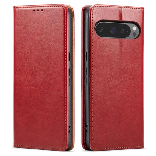 Funda para Teléfono Fierre Shann Cuero Genuino PU para Google Pixel 9 Pro XL (Rojo)