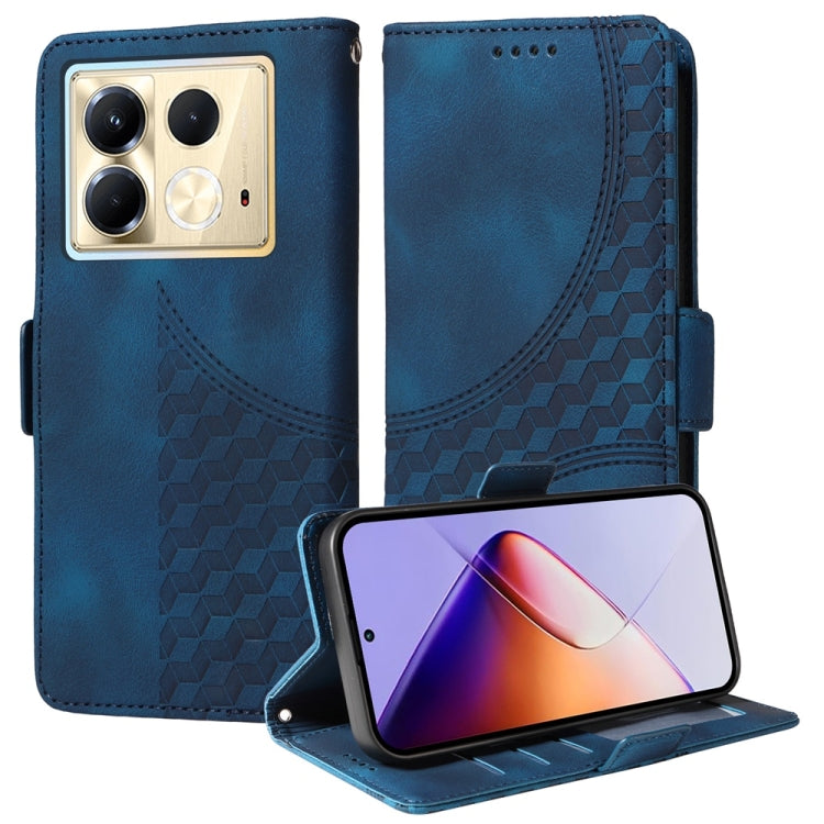 Funda de Cuero para Infinix Note 40 5G con Diseño de Rombos y Estrellas en Relieve (Azul)