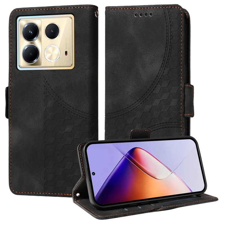 Funda de Cuero para Infinix Note 40 5G con Diseño de Rombos y Estrellas en Relieve (Negra)