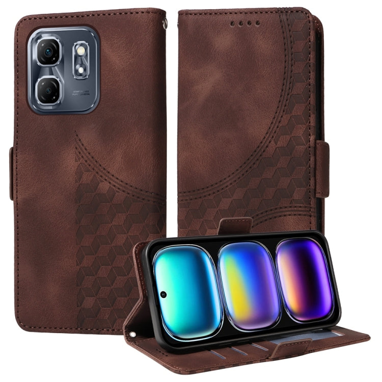 Funda de Cuero con Rombos en Relieve y Estrellas para Infinix Hot 50I Smart 9 (Marrón)