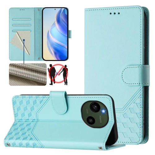 Funda de Cuero Rfid con Relieve en Panal para Sharp Aquos R9 (Verde Menta)
