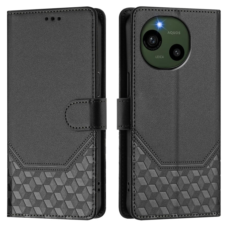 Funda de Cuero Rfid con Relieve en Panal para Sharp Aquos R9 (Negra)