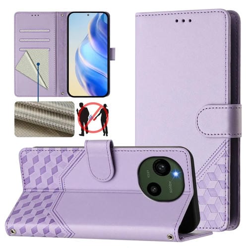 Funda de Cuero Rfid con Relieve en Panal para Sharp Aquos R9 (Morado Claro)
