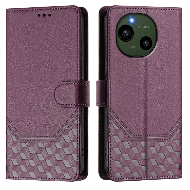 Funda de Cuero Rfid con Relieve en Panal para Sharp Aquos R9 (Violeta)