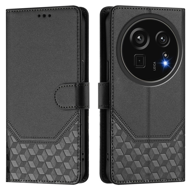 Funda de Cuero Rfid con Relieve en Panal para Sharp Aquos R9 Pro (Negra)