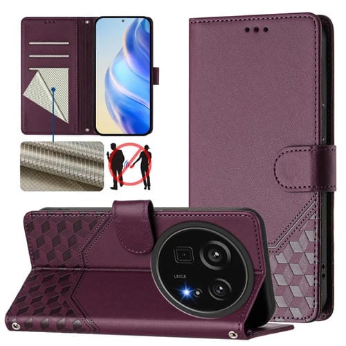 Funda de Cuero Rfid con Relieve en Panal para Sharp Aquos R9 Pro (Violeta)