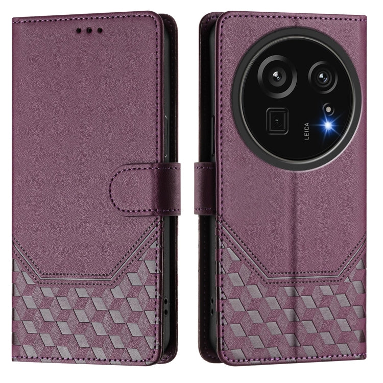 Funda de Cuero Rfid con Relieve en Panal para Sharp Aquos R9 Pro (Violeta)