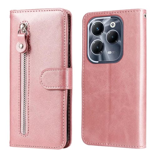 Funda de Piel Textura de Becerro con Cremallera para Infinix Hot 40 y Hot 40 Pro (Oro Rosa)