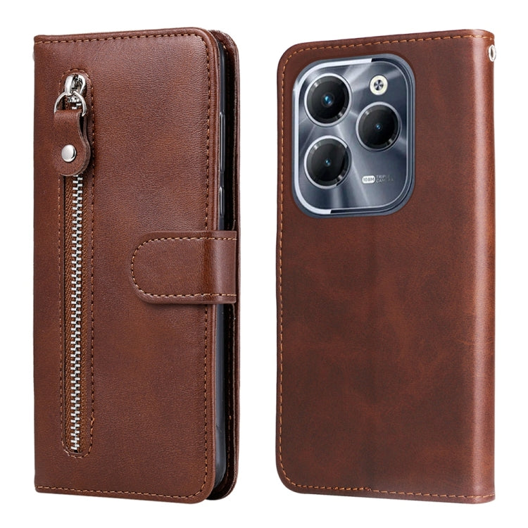 Funda de Cuero con Textura de Becerro y Cremallera para Infinix Hot 40 y Hot 40 Pro (Marrón)