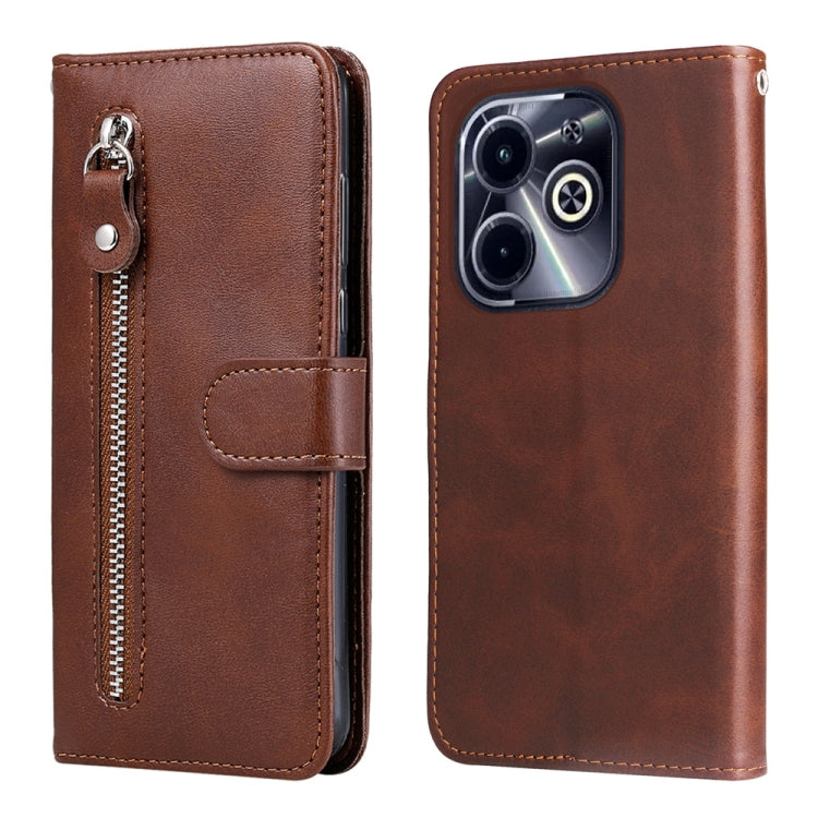 Funda de Piel con Textura de Becerro y Cremallera para Teléfono Infinix Hot 40I (Marrón)