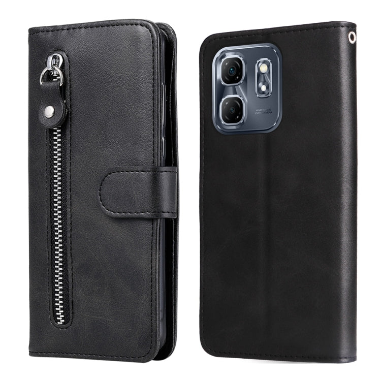 Funda de Piel con Textura de Becerro y Cremallera para Infinix Hot 50I Smart 9 (Negra)