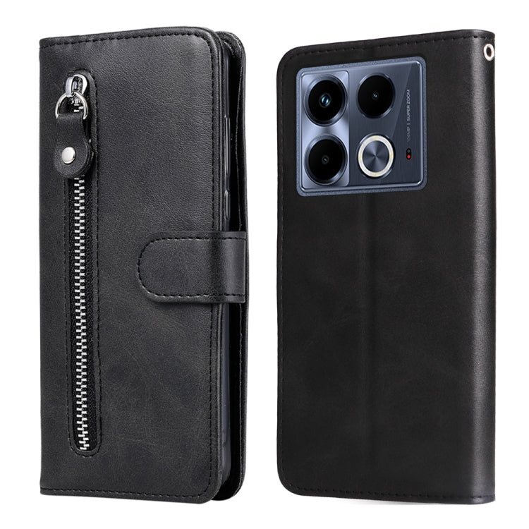 Funda de Piel Textura de Becerro con Cremallera para Infinix Note 40 4G (Negra)