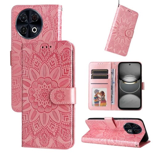 Funda de Piel con Relieve de Girasol para Tecno Spark 30 Pro 4G (Rosa)