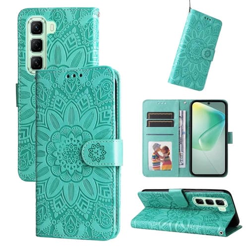 Funda de Piel con Relieve de Girasol para Teléfono Infinix Hot 50 5G (Verde)