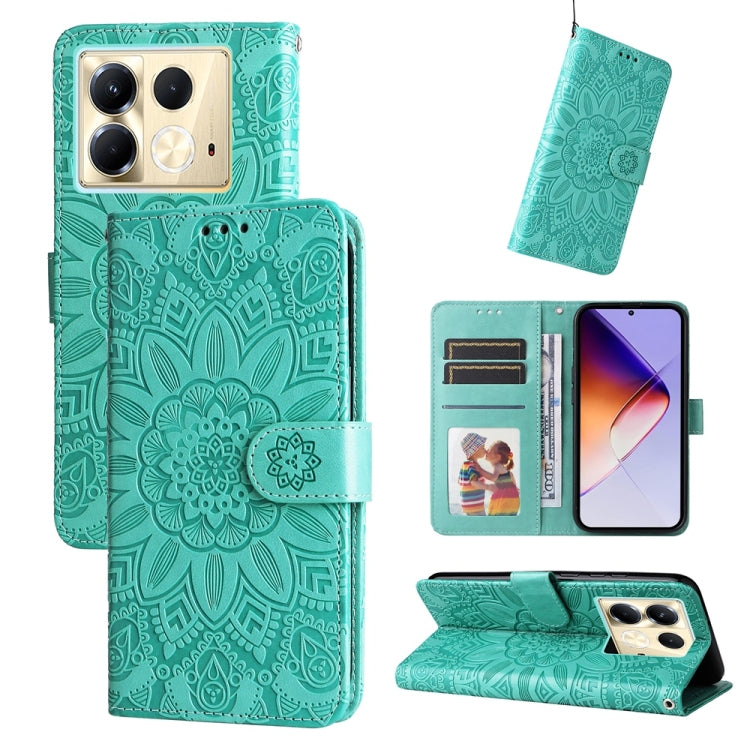 Funda de Piel con Relieve de Girasol para Infinix Note 40 5G (Verde)