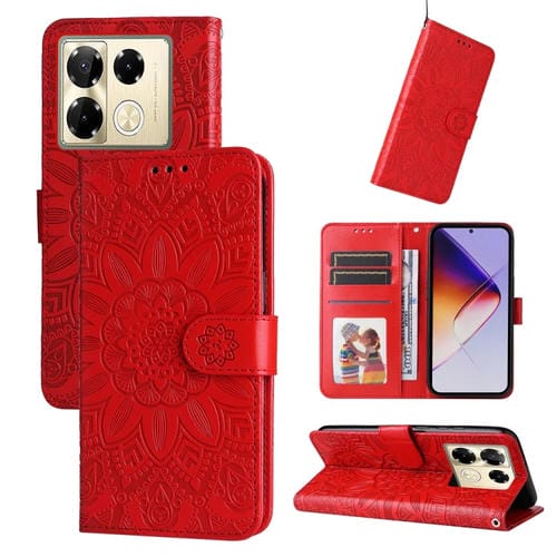 Funda de Cuero con Estampado de Girasoles en Relieve para Infinix Note 40 Pro 4G/5G y Pro+ (Rojo)