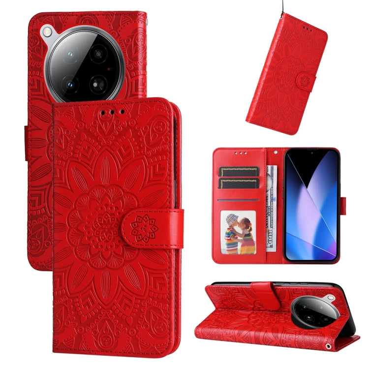 Funda de Cuero con Relieve de Girasol para Teléfono Infinix Zero 40 4G/5G (Rojo)