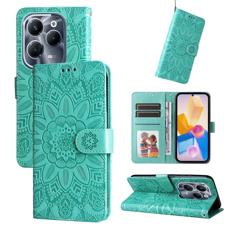 Funda de Cuero con Relieve de Girasol para Teléfono Infinix Hot 40 y Hot 40 Pro (Verde)