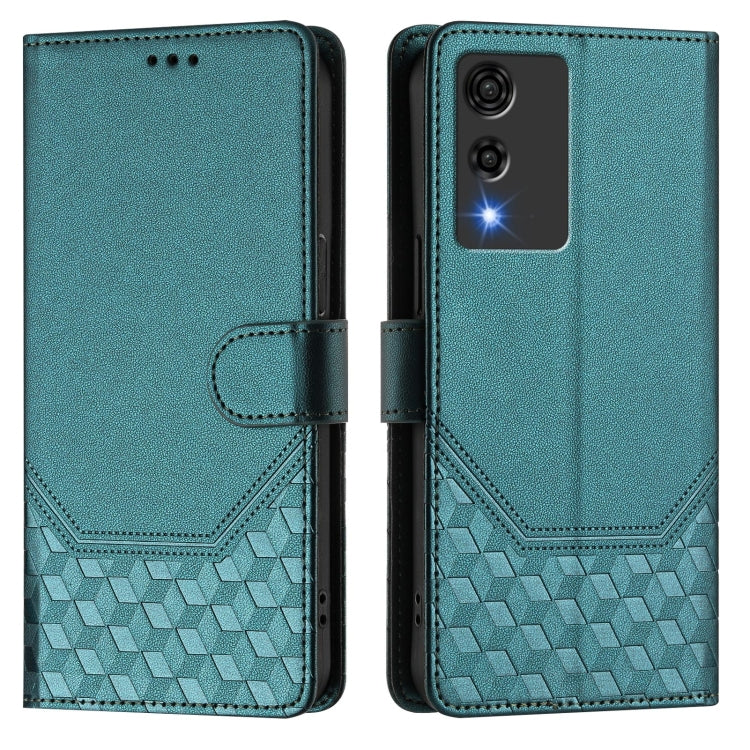 Funda de Cuero Rfid con Relieve en Panal para Cubot A10 (Verde Pavo Real)