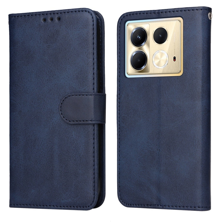 Funda de Piel con Tapa y Textura Clásica de Becerro para Infinix Note 40 5G (Azul)