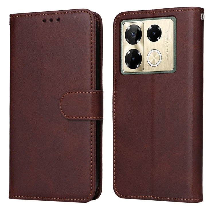 Funda de Cuero con Tapa y Textura Clásica Becerro para Infinix Note 40 Pro 4G/5G y Note 40 Pro+ (Marrón)