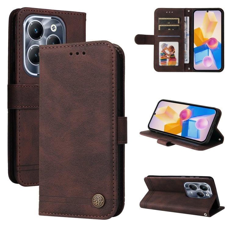 Funda de Cuero con Botones de Metal y Diseño Árbol de la Vida para Infinix Hot 40/Hot 40 Pro (Marrón)