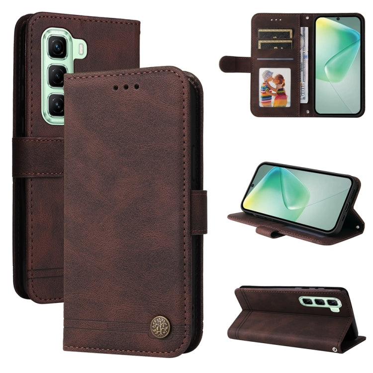 Funda de Cuero con Botones de Metal y Diseño Árbol de la Vida para Infinix Hot 50 5G (Marrón)