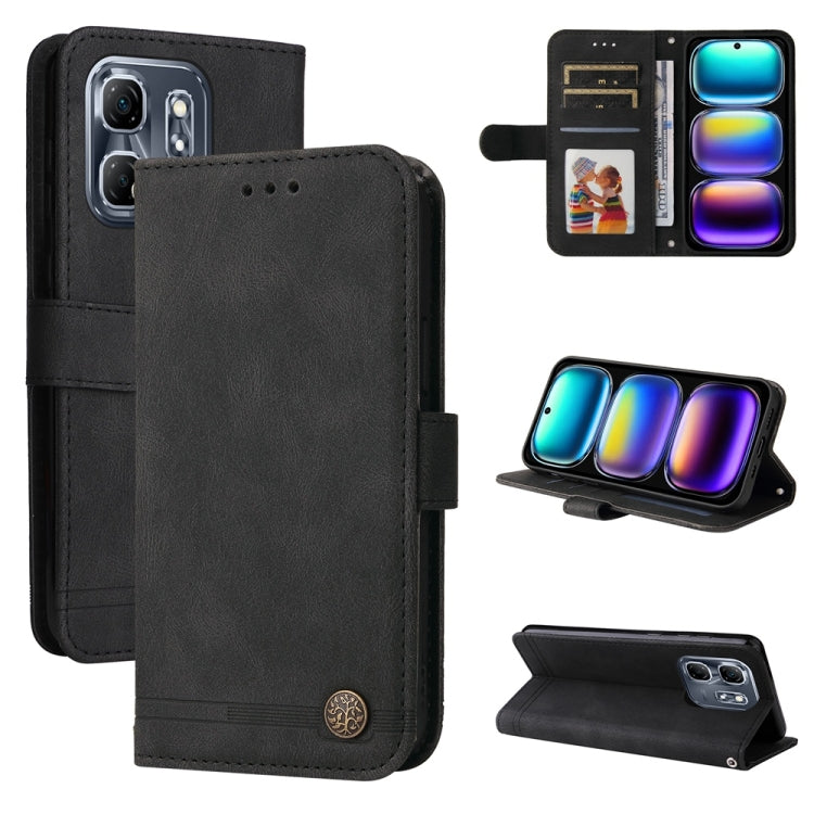 Funda de Cuero con Botones de Metal y Diseño Árbol de la Vida para Infinix Hot 50I Smart 9 (Negro)