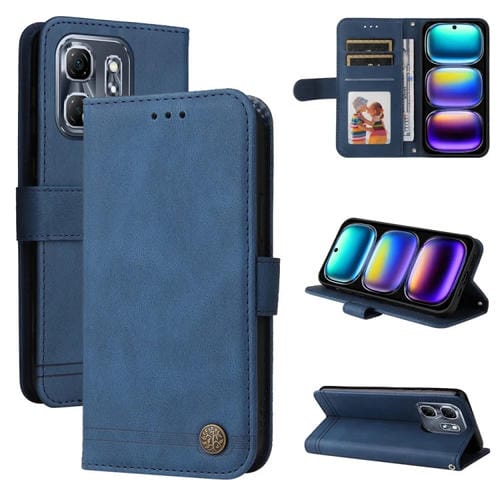 Funda de Cuero con Botones de Metal y Diseño Árbol de la Vida para Infinix Hot 50I/Smart 9 (Azul)