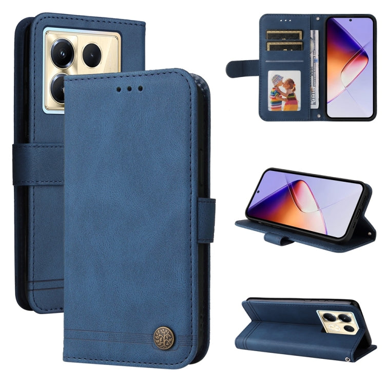 Funda de Cuero con Botones de Metal y Diseño Árbol de la Vida para Infinix Note 40 5G (Azul)