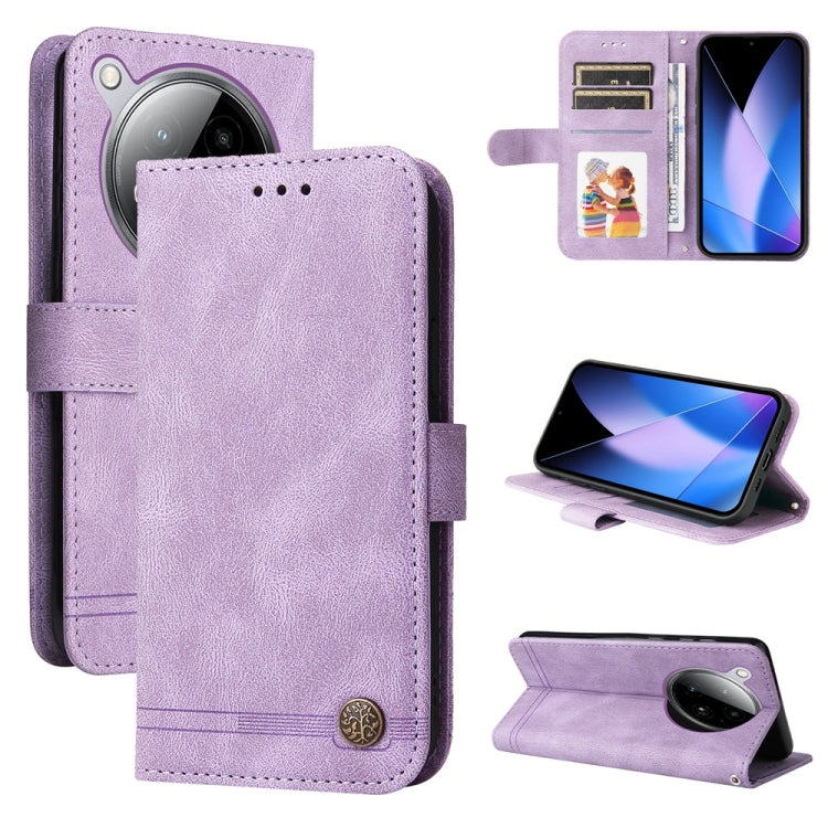 Funda de Cuero con Botones de Metal y Diseño Árbol de la Vida para Infinix Zero 40 4G/5G (Morado)