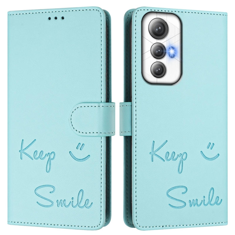 Funda de Cuero Rfid con Relieve Sonriente para Cubot Max 5 (Verde Menta)