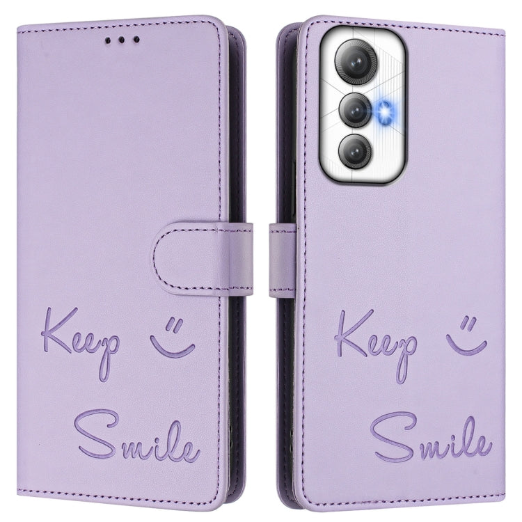Funda de Cuero Rfid con Relieve Sonriente para Cubot Max 5 (Morado Claro)