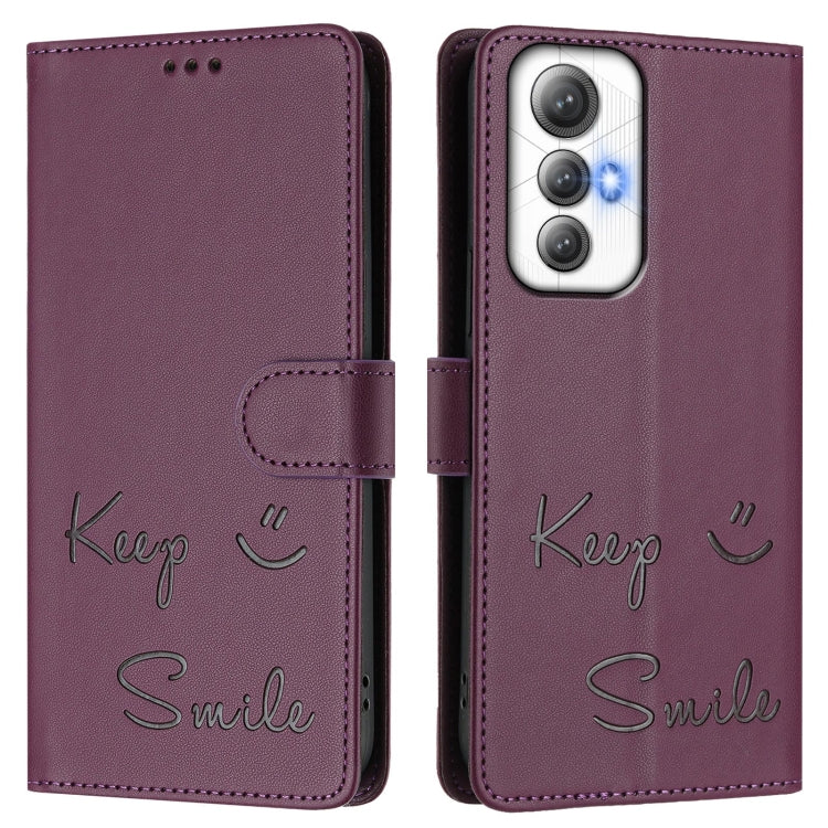 Funda de Cuero Rfid para Cubot Max 5 con Relieve Sonriente (Violeta)