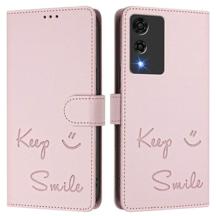 Funda de Cuero Rfid con Relieve Sonriente para Cubot A10 (Rosa)
