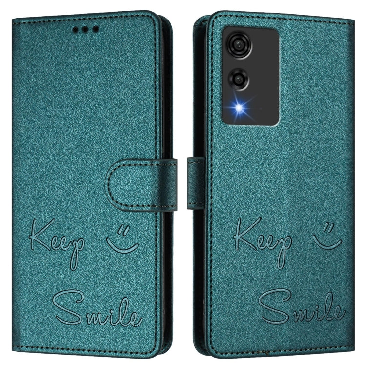 Funda de Cuero Rfid con Relieve Sonriente para Cubot A10 (Verde Pavo Real)
