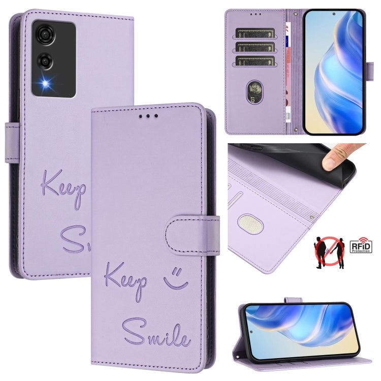 Funda de Cuero Rfid con Relieve Sonriente para Cubot A10 (Morado Claro)