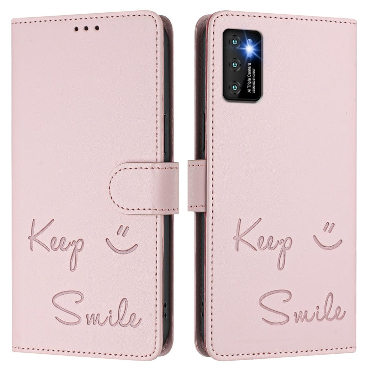 Funda de Cuero Rfid con Relieve Sonriente para Cubot P50 (Rosa)