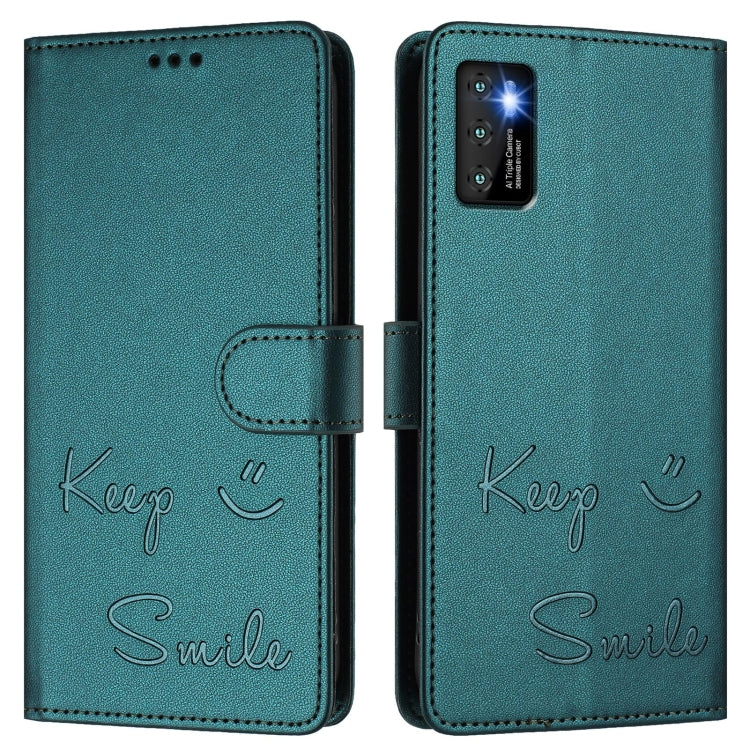 Funda de Cuero Rfid con Relieve Sonriente para Cubot P50 (Verde Pavo Real)