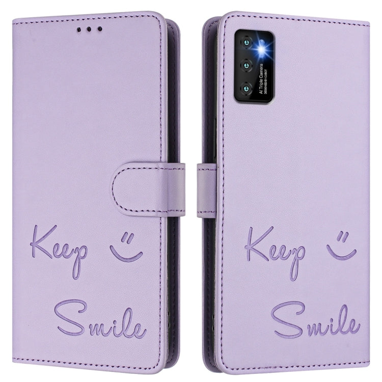 Funda de Cuero Rfid para Cubot P50 con Relieve Sonriente (Morado Claro)