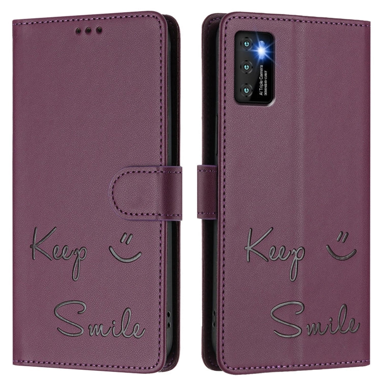 Funda de Cuero Rfid con Relieve Sonriente para Cubot P50 (Violeta)