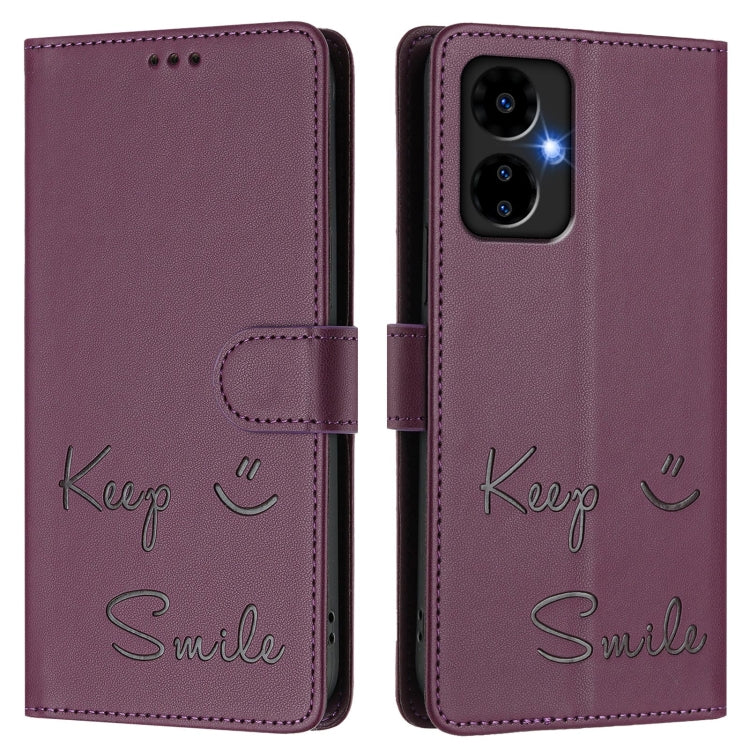 Funda de Cuero Rfid con Relieve Sonriente para Teléfono Boost Mobile Celero 5G (2024) (Violeta)