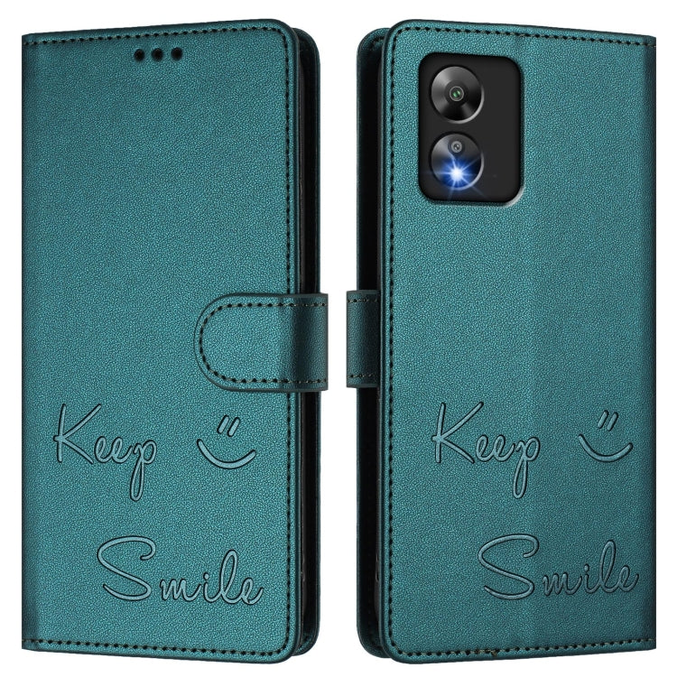 Funda de Cuero Rfid con Relieve Sonriente para Teléfono Boost Mobile Celero 5G Sc (Verde Pavo Real)