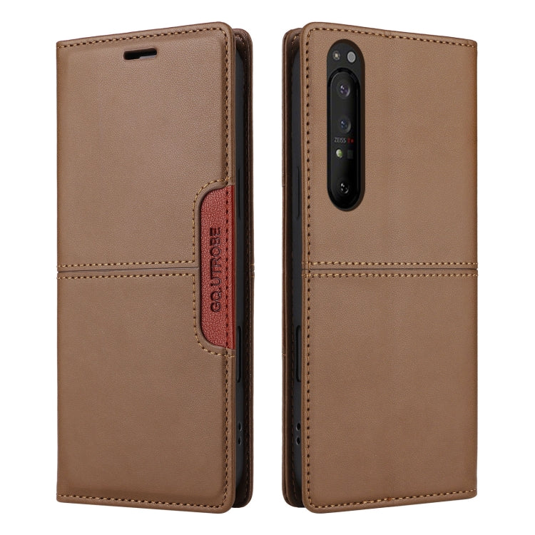 Funda de Cuero Antirrobo RFID Gqutrobe G01 para Sony Xperia 1 II (Marrón)