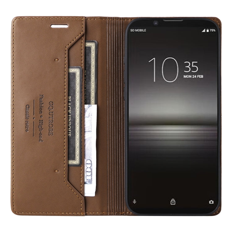 Funda de Cuero Antirrobo RFID Gqutrobe G01 para Sony Xperia 1 II (Marrón)